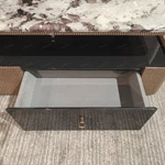 Contemporary Marble-Top Storage Coffee Table with Natural Wood Veneer Accents